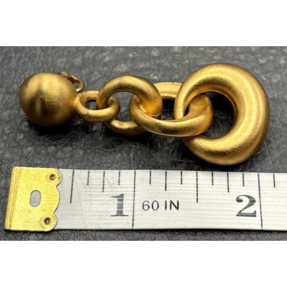 Vintage 80s Anne Klein Chunky Chain Link Drop Earrings Brushed Clip On Gold Tone - Picture 7 of 8